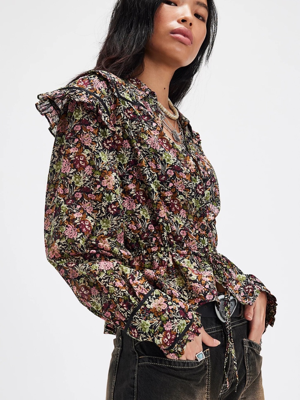 Free people Daybreak Printed Blouse cotton relaxed fit boho cottagecore Sz M
